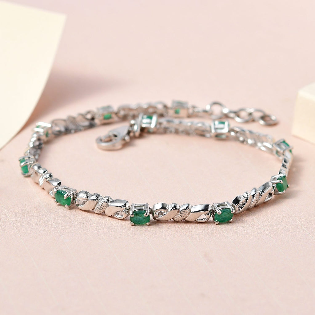 Kagem sambisches Smaragd-Armband, ca. 19 cm, 925 Silber platiniert ca. 1.29 ct