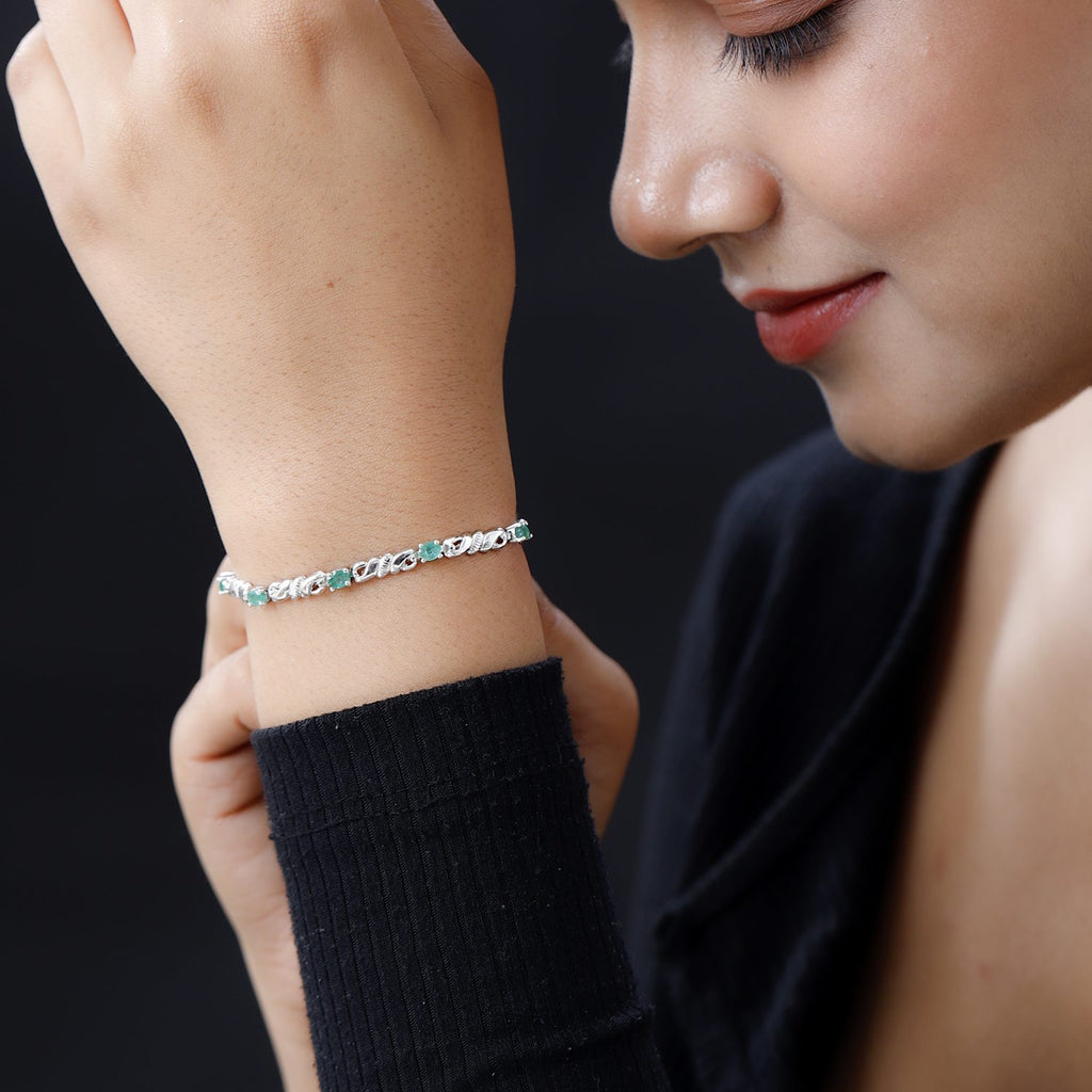 Kagem sambisches Smaragd-Armband, ca. 19 cm, 925 Silber platiniert ca. 1.29 ct