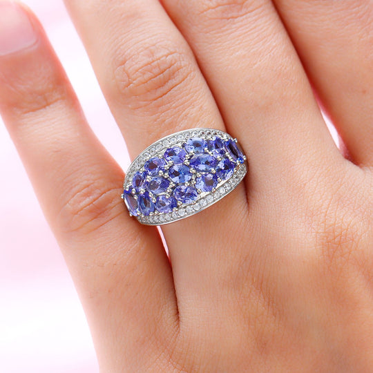 AA Tansanit und weißer Zirkon-Ring, 925 Silber platiniert (Größe 17.00) ca. 4.34 ct