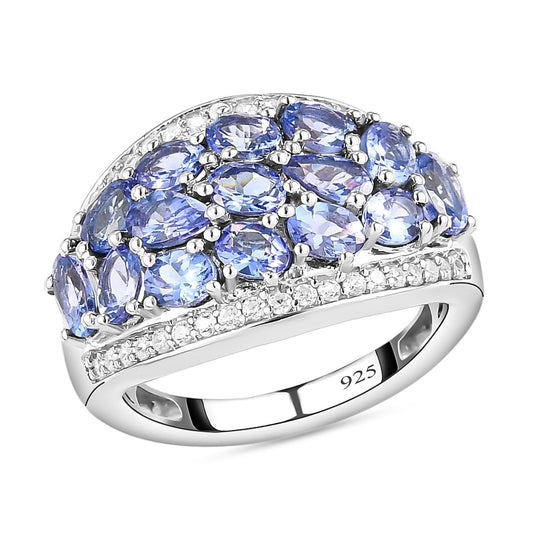 AA Tansanit und weißer Zirkon-Ring, 925 Silber platiniert (Größe 17.00) ca. 4.34 ct