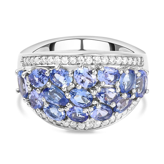 AA Tansanit und weißer Zirkon-Ring, 925 Silber platiniert (Größe 17.00) ca. 4.34 ct