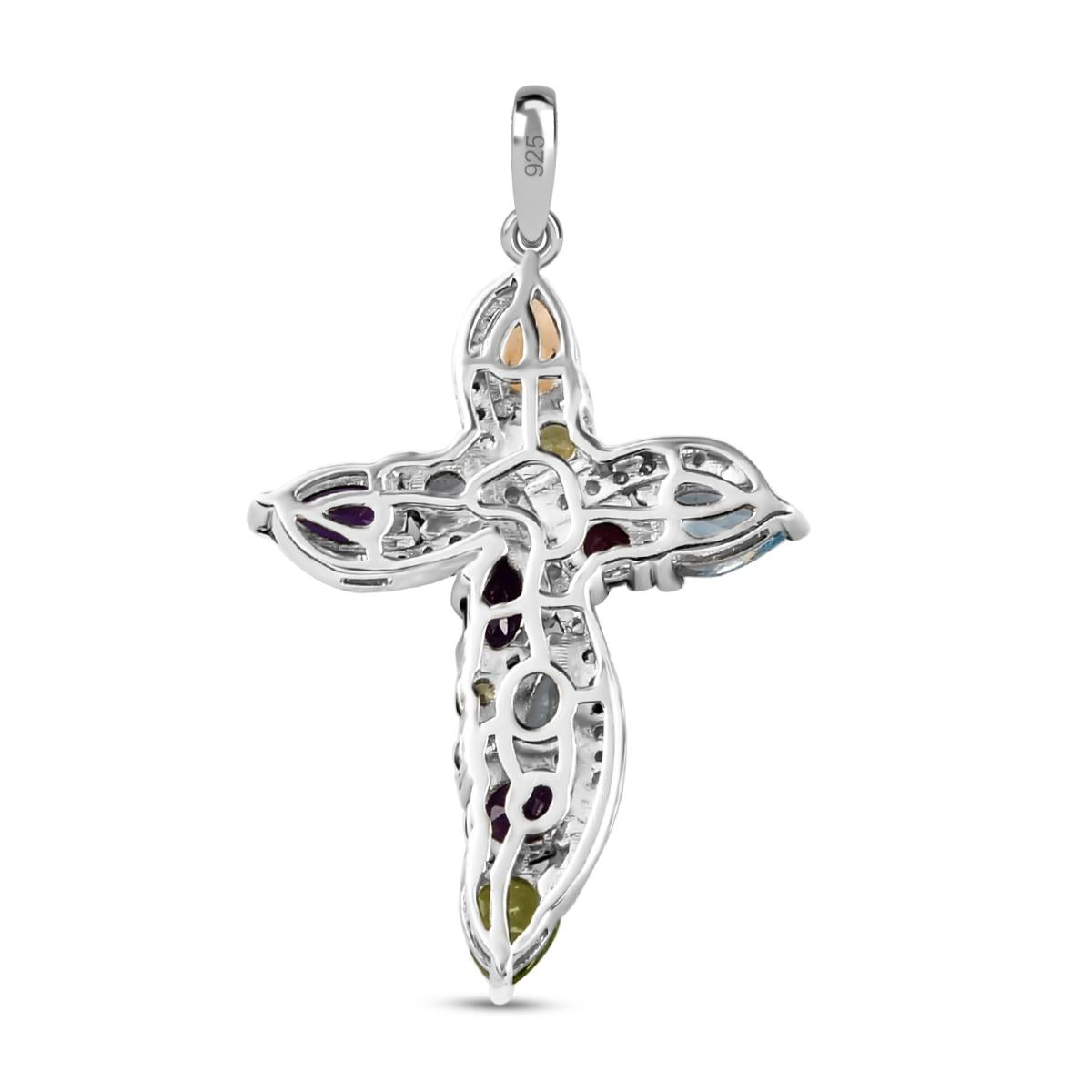 Mehrfarbiger Edelstein Kreuz-Anhänger, 925 Silber platiniert ca. 3,13 ct