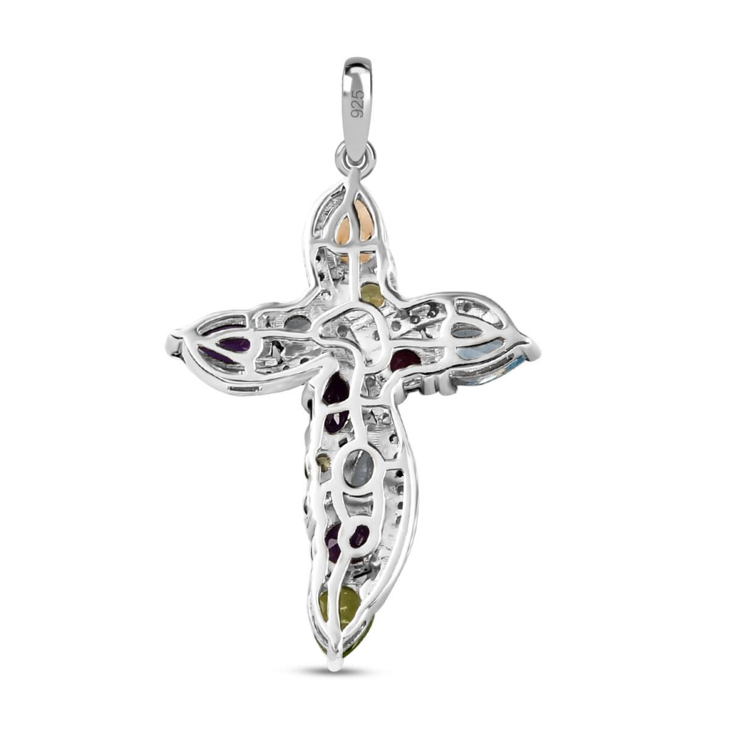 Mehrfarbiger Edelstein Kreuz-Anhänger, 925 Silber platiniert ca. 3,13 ct