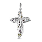 Mehrfarbiger Edelstein Kreuz-Anhänger, 925 Silber platiniert ca. 3,13 ct