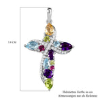 Mehrfarbiger Edelstein Kreuz-Anhänger, 925 Silber platiniert ca. 3,13 ct