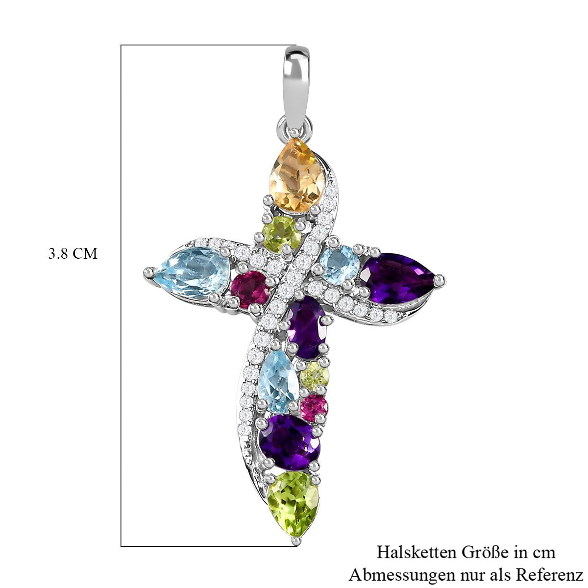 Mehrfarbiger Edelstein Kreuz-Anhänger, 925 Silber platiniert ca. 3,13 ct