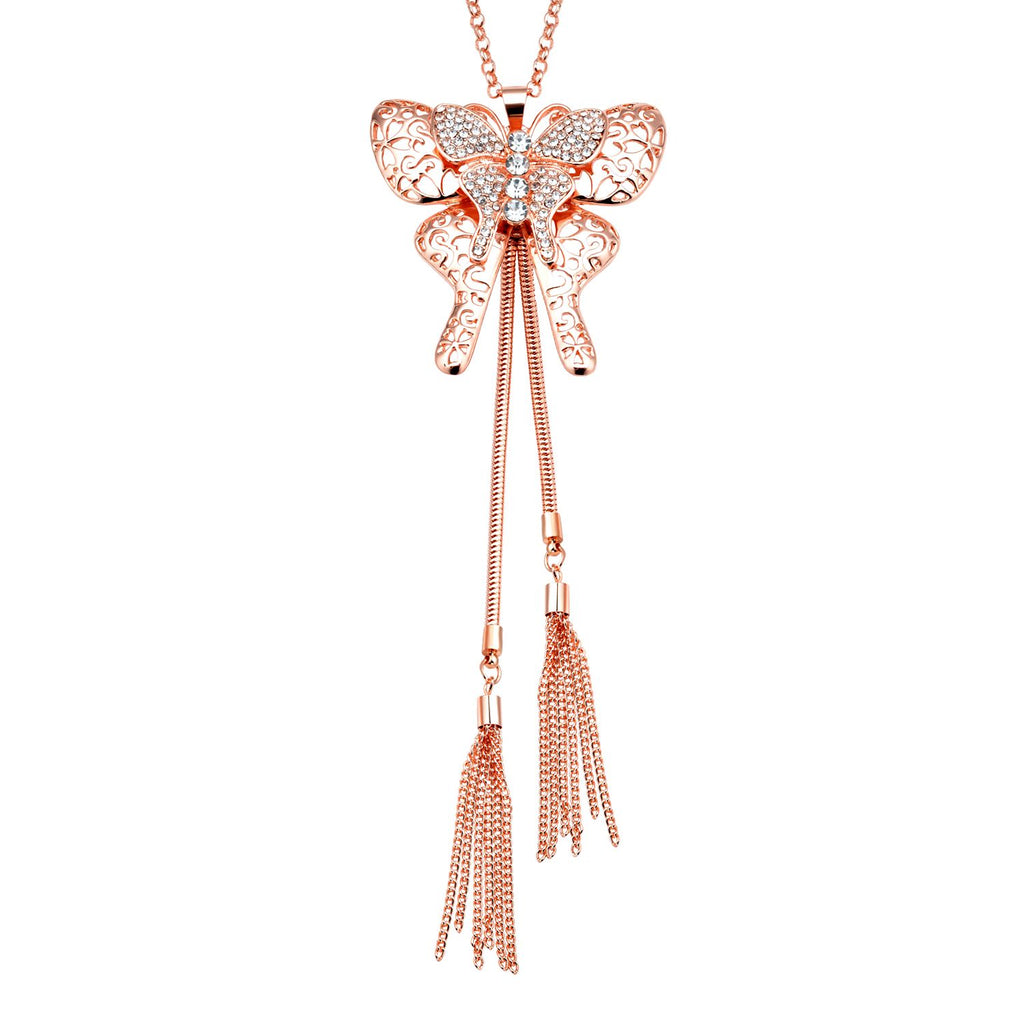 Weiße Kristall Schmetterling-Halskette, ca. 73.75 cm, roséfarben
