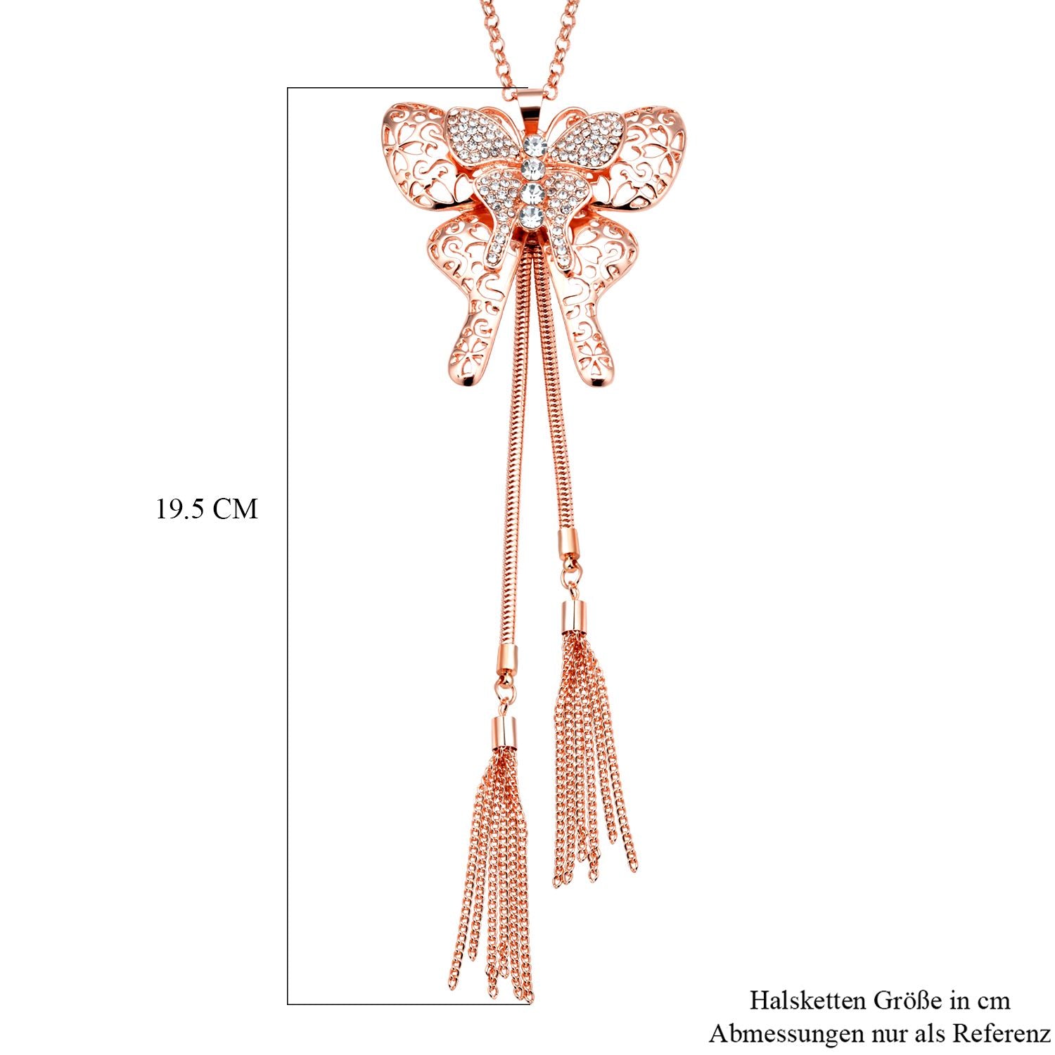 Weiße Kristall Schmetterling-Halskette, ca. 73.75 cm, roséfarben