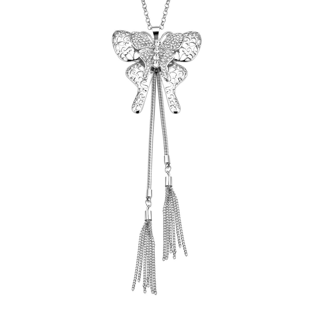 Weiße Kristall Schmetterling-Halskette, ca. 73.75 cm, silberfarben