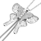 Weiße Kristall Schmetterling-Halskette, ca. 73.75 cm, silberfarben