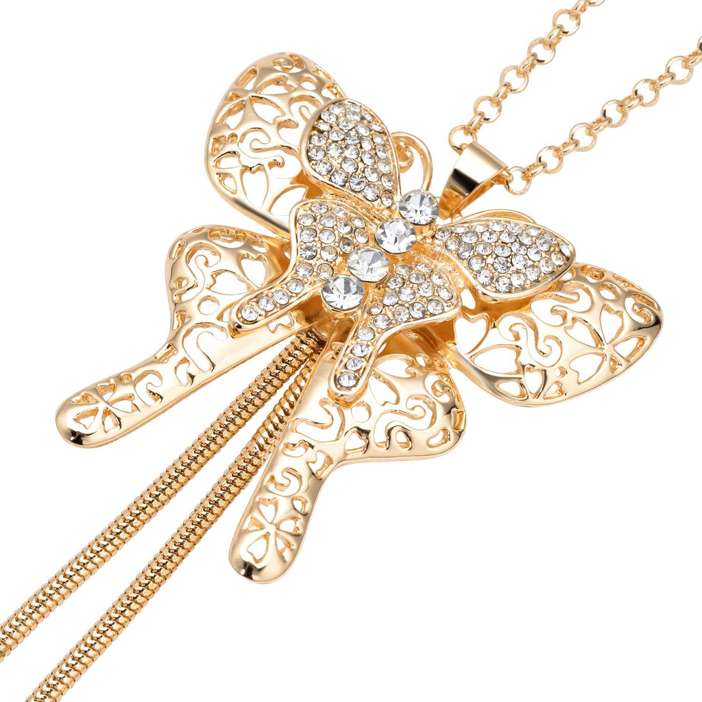 Weiße Kristall Schmetterling-Halskette, ca. 73.75 cm, goldfarben