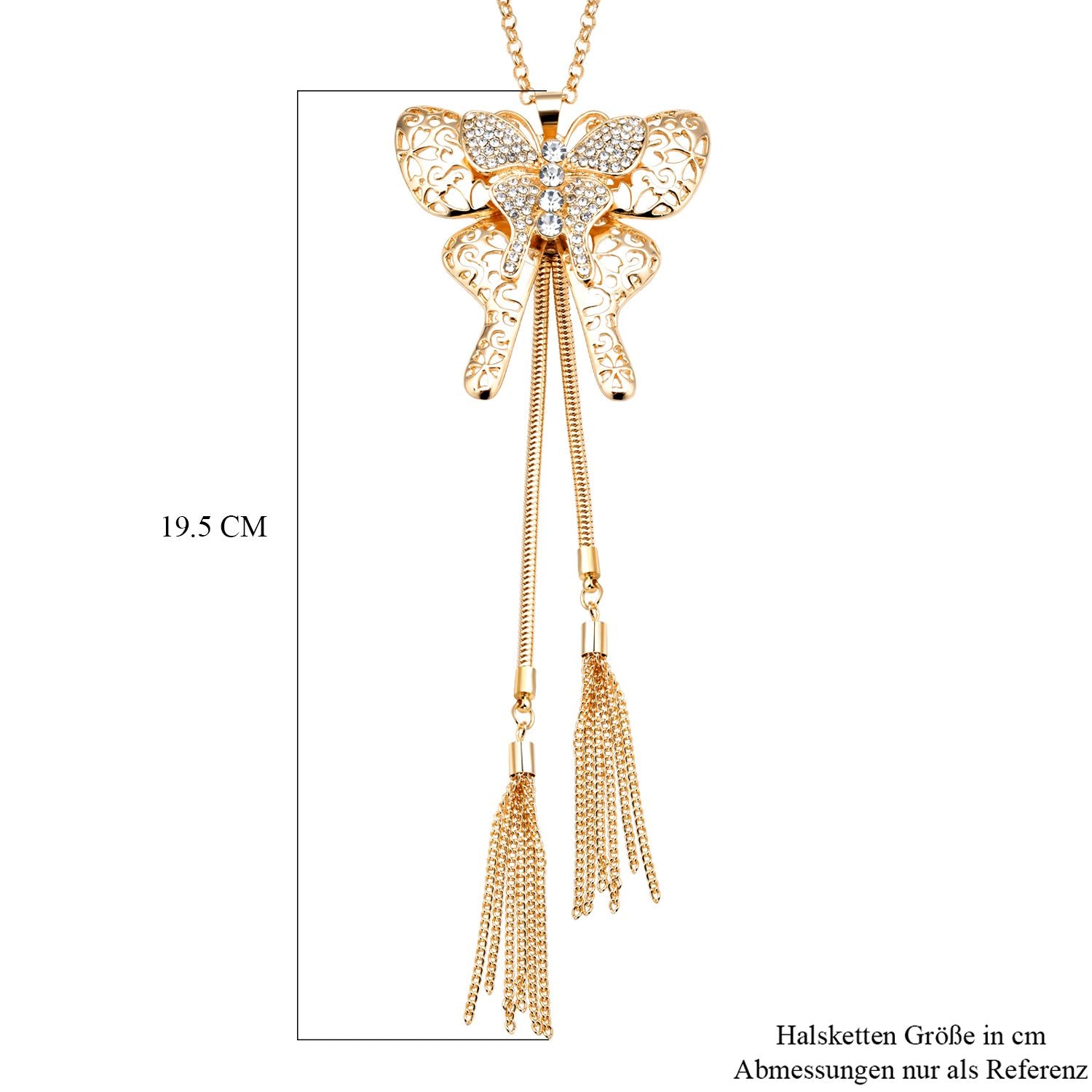 Weiße Kristall Schmetterling-Halskette, ca. 73.75 cm, goldfarben