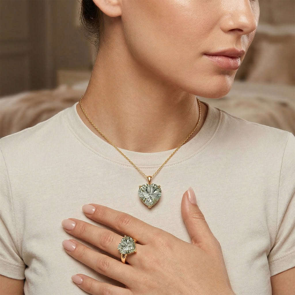 D'Joy AA Prasiolith Ring und Anhänger mit 50cm Kette