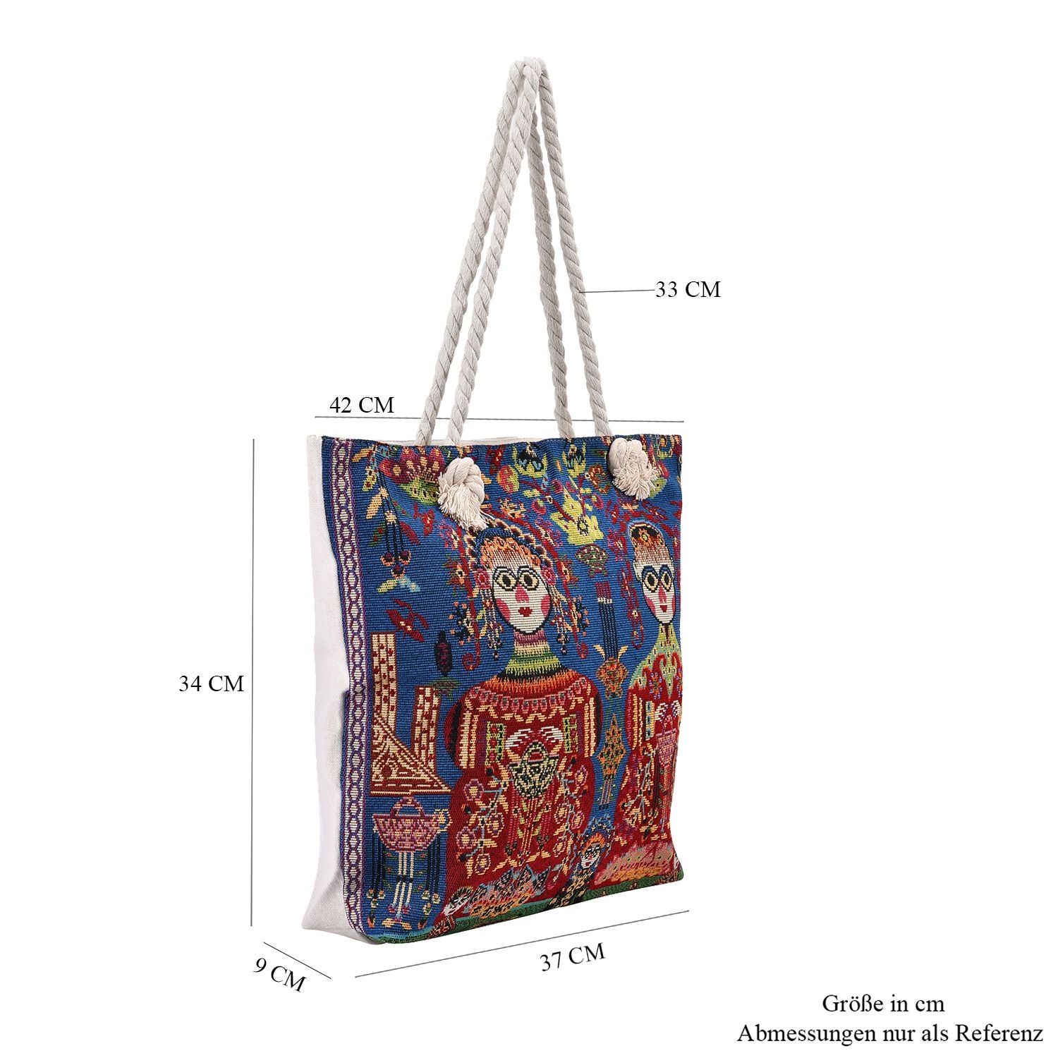 Jacquard gewebte Jute-Tasche mit Mond Design, 42x34 cm, Antik