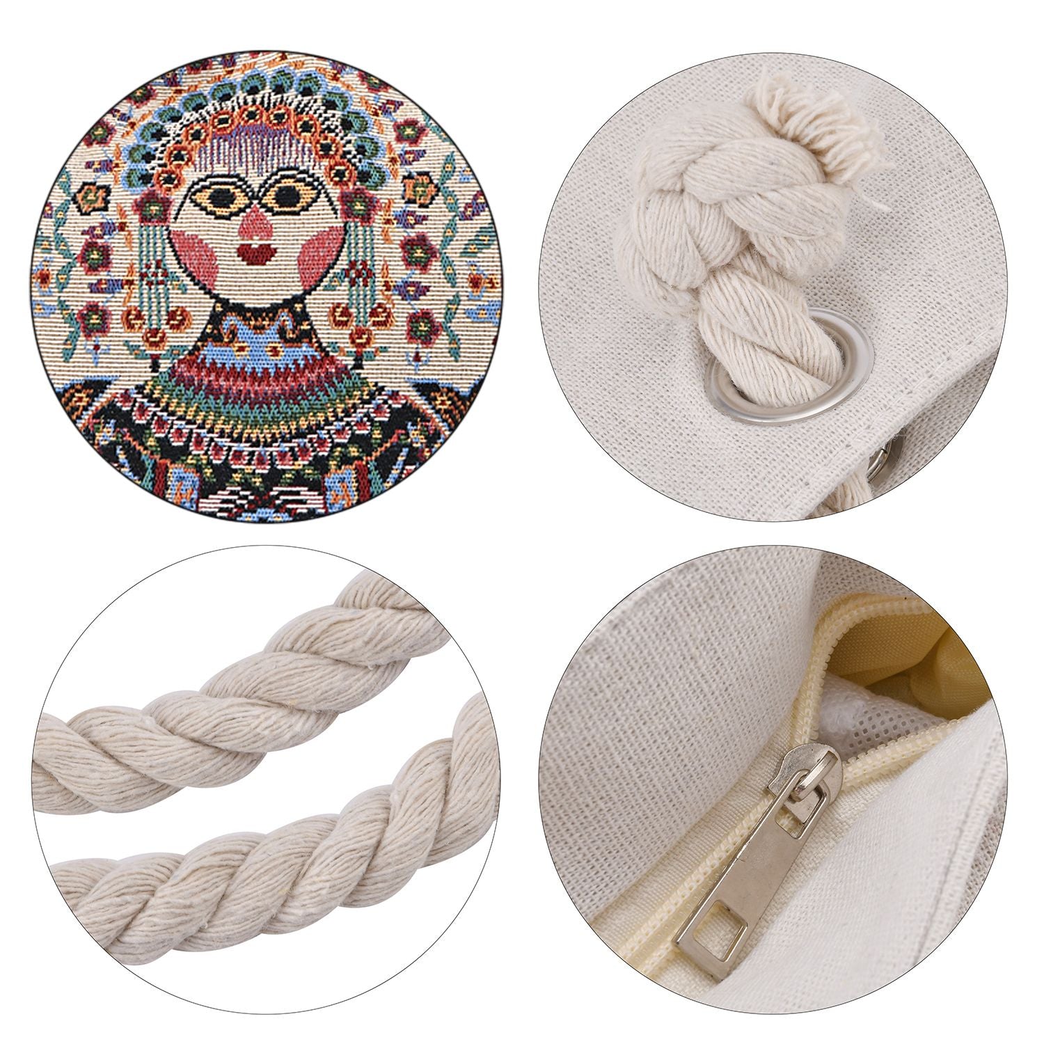 Jacquard gewebte Jute-Tasche mit Mond Design, 42x34 cm, Boho