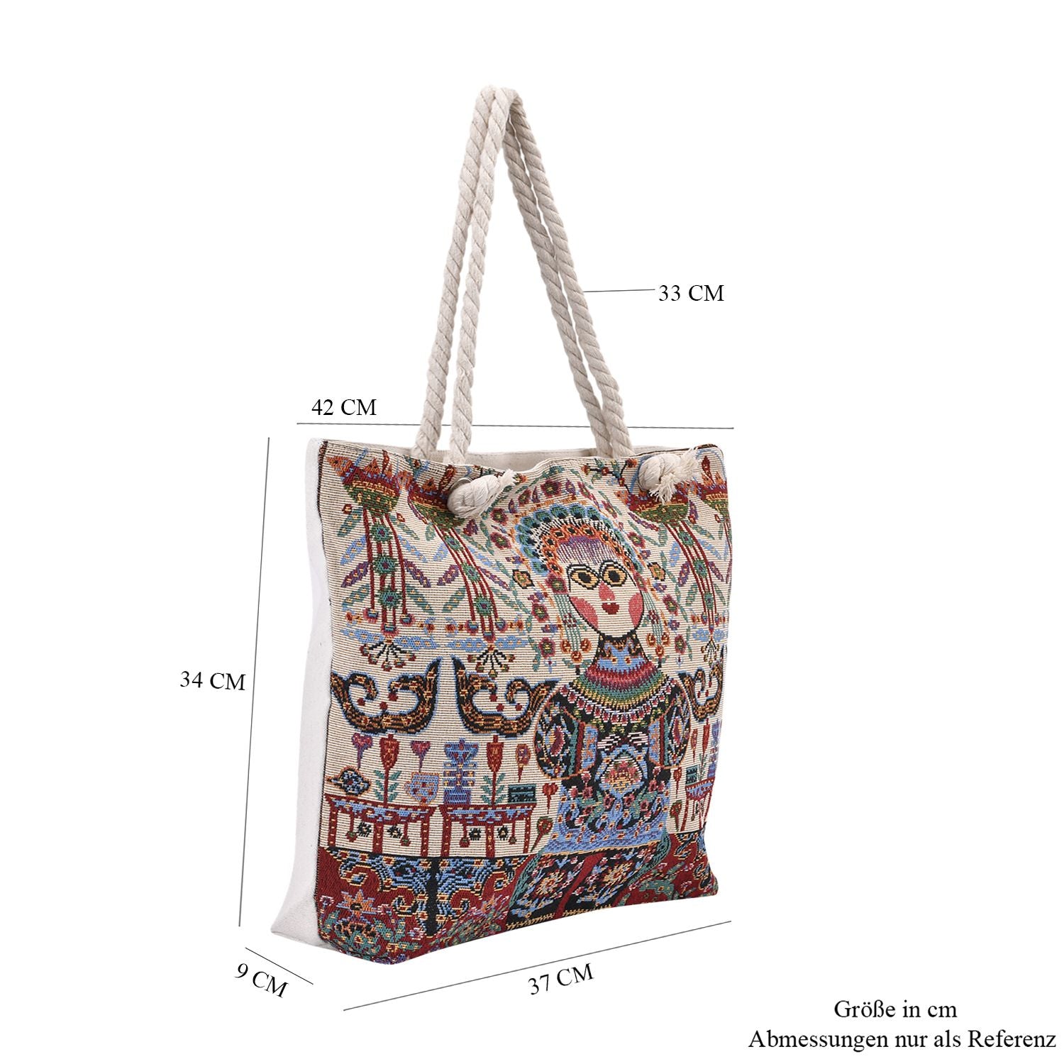 Jacquard gewebte Jute-Tasche mit Mond Design, 42x34 cm, Boho