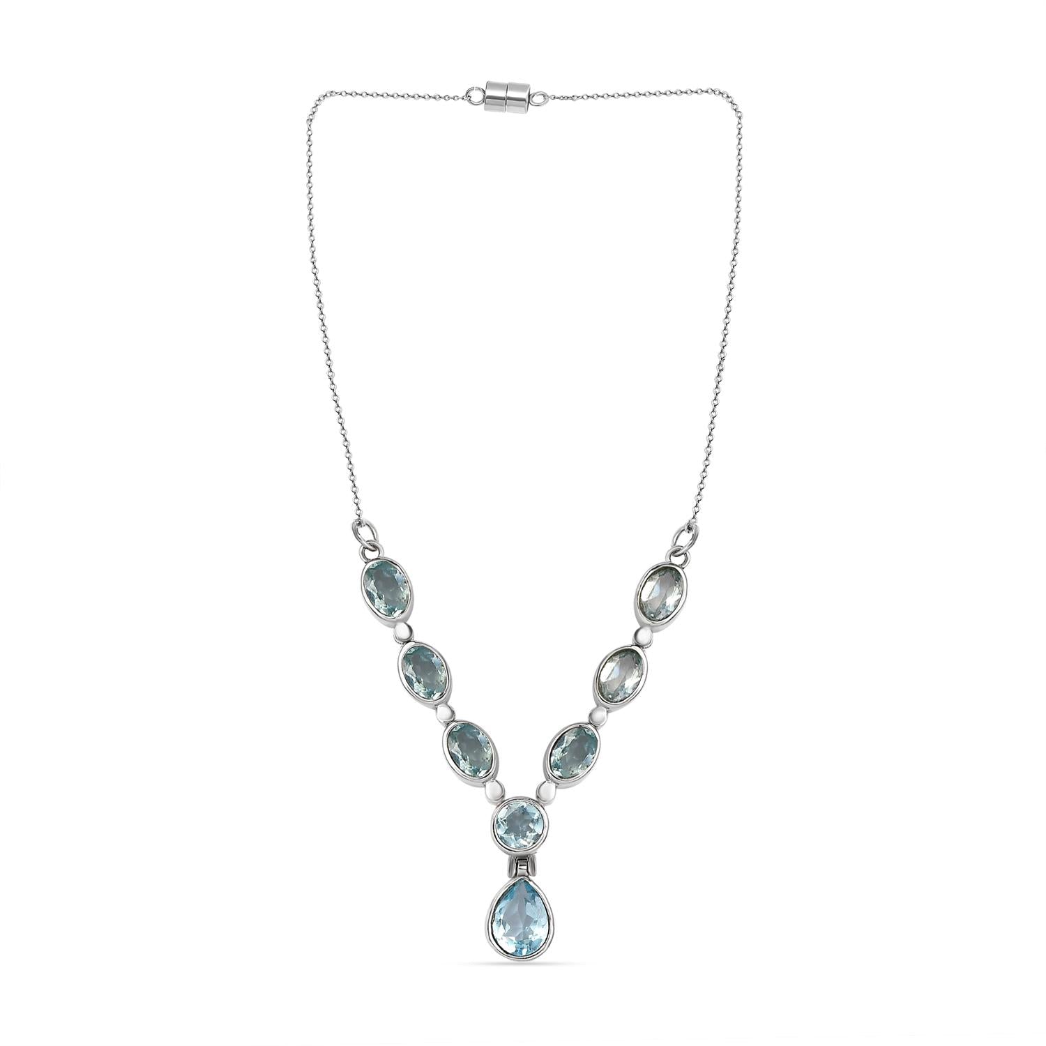 Himmelblaue Topas Halskette, ca. 45 cm, Edelstahl ca. 5.18 ct