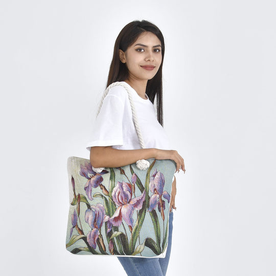 Jacquard gewebte Jute-Tasche, mit Lilie Design, 42x34 cm