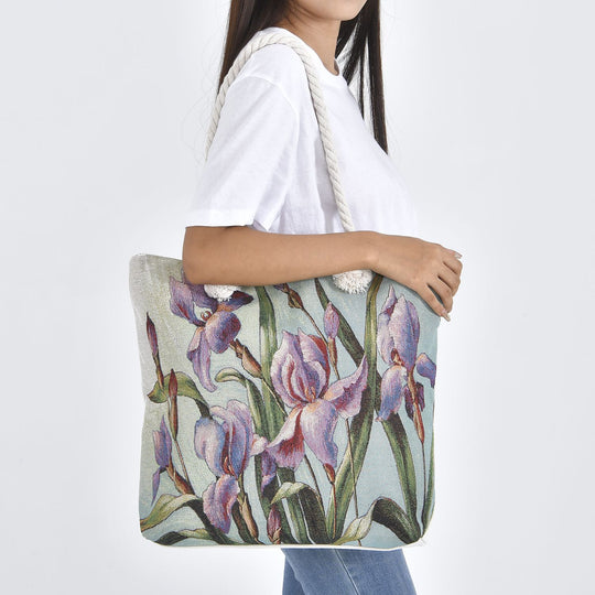 Jacquard gewebte Jute-Tasche, mit Lilie Design, 42x34 cm