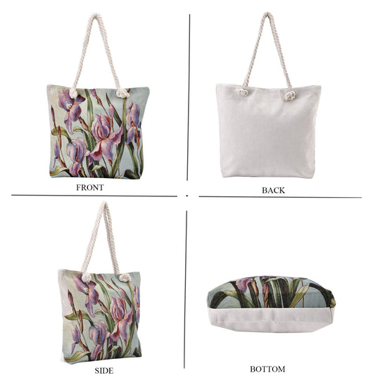 Jacquard gewebte Jute-Tasche, mit Lilie Design, 42x34 cm