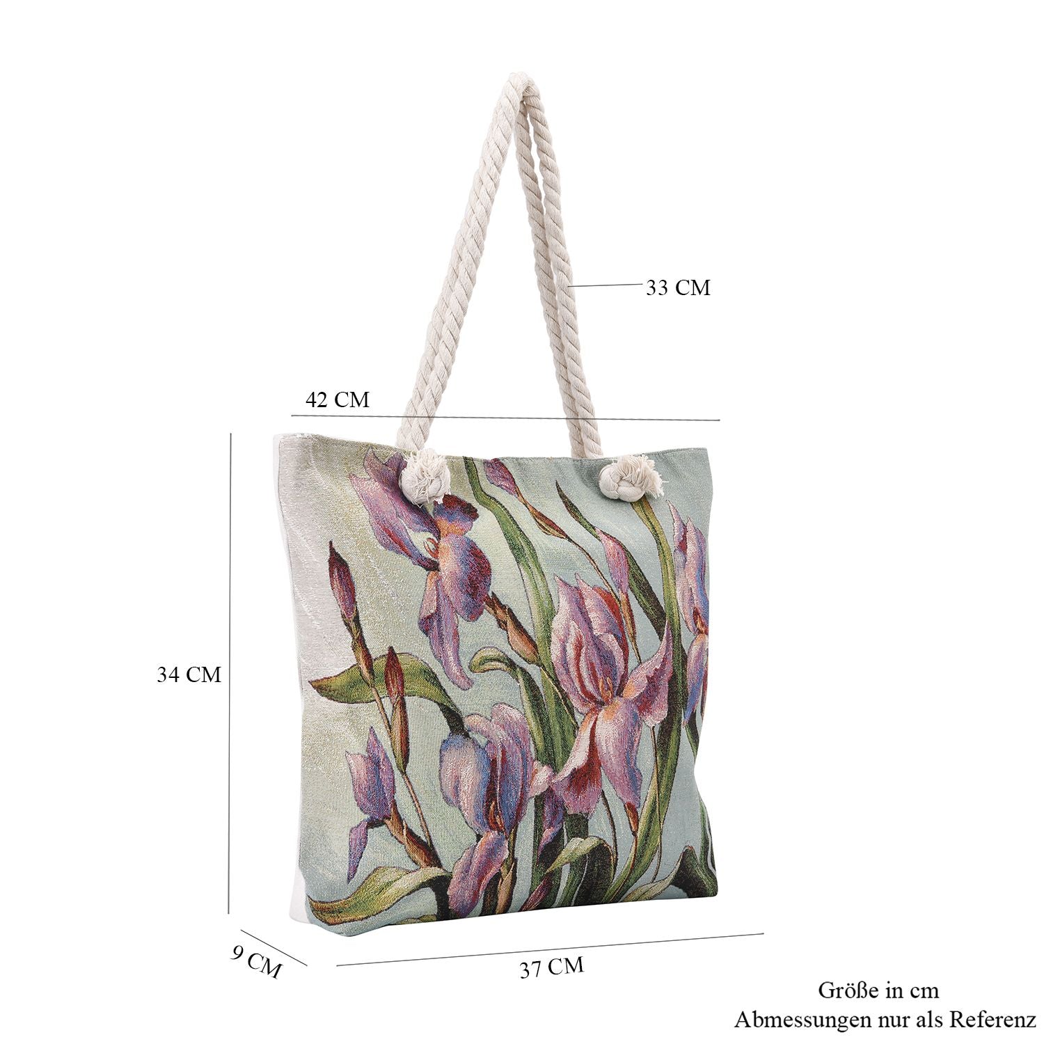 Jacquard gewebte Jute-Tasche, mit Lilie Design, 42x34 cm