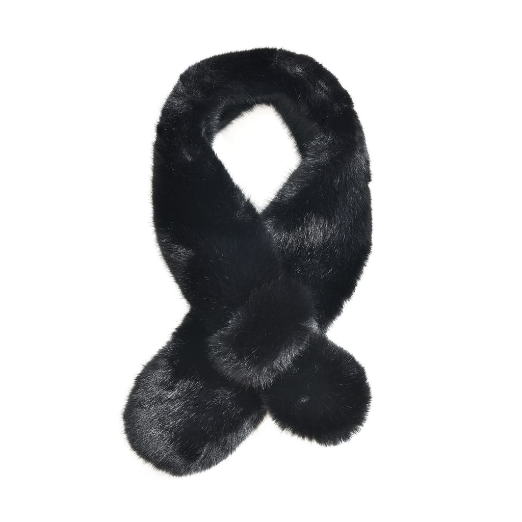 Flauschiger Kunst-Nerzpelz-Schlaufenschal, 89x11cm, Schwarz