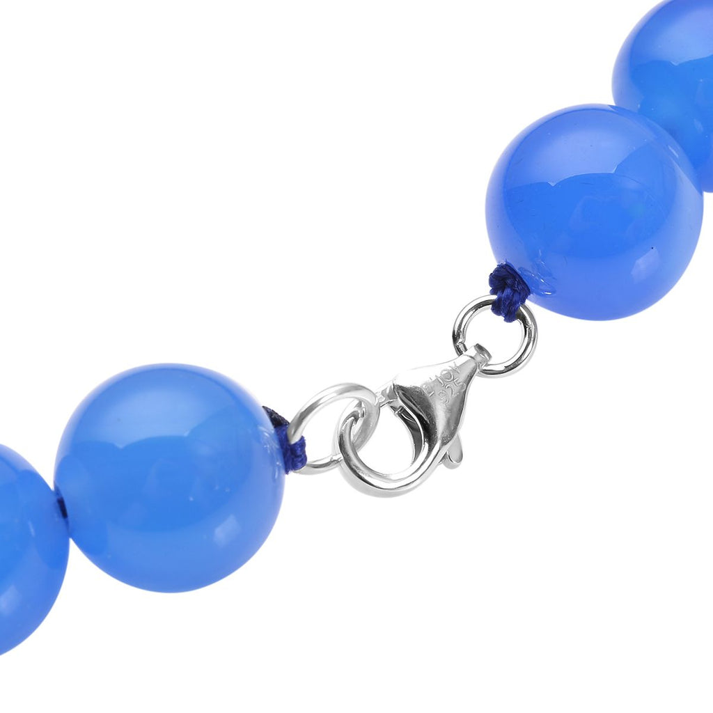 Blaue Achat Halskette, ca. 45 cm, 925 Silber rhodiniert ca. 306,00 ct