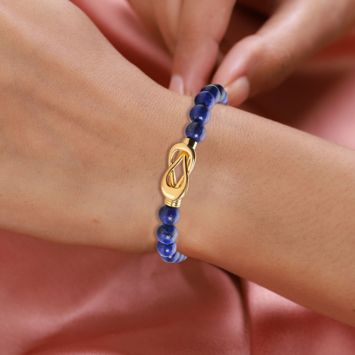 Lapislazuli Armband, ca. 20 cm, Edelstahl goldfarben ca. 112.50 ct