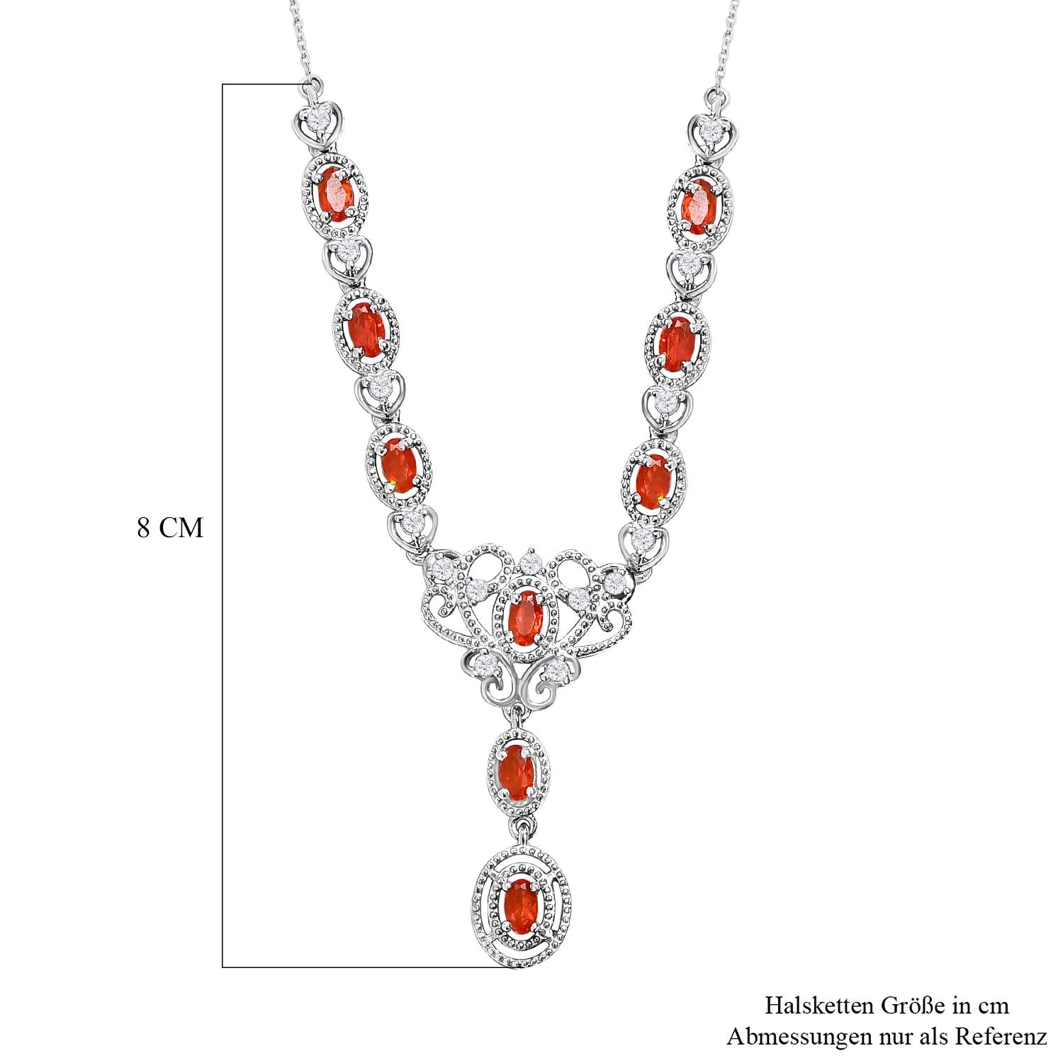 Purpurrote Feueropal und weiße Zirkon-Halskette, ca. 45 cm, 925 Silber platiniert ca. 2.22 ct
