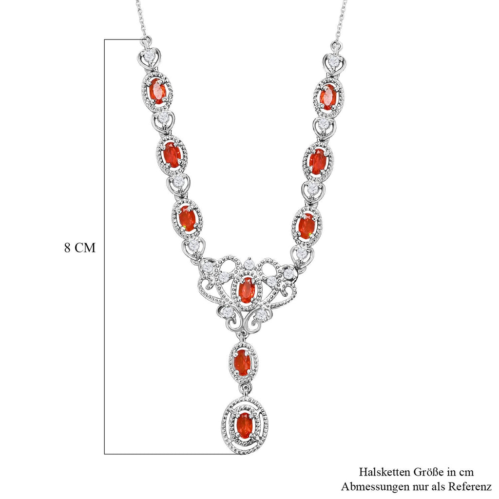 Purpurrote Feueropal und weiße Zirkon-Halskette, ca. 45 cm, 925 Silber platiniert ca. 2.22 ct