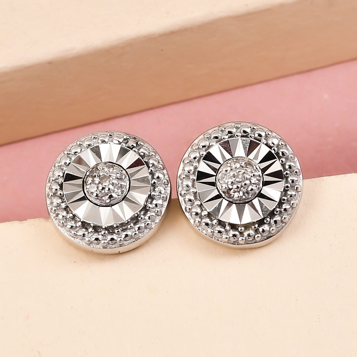 Weiße Diamant-Ohrstecker, 925 Silber platiniert ca. 0.05 ct