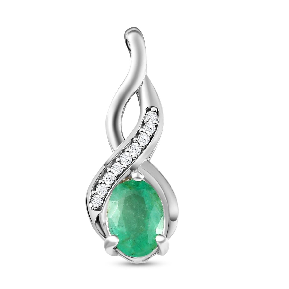 Kagem sambischer Smaragd und Zirkon Anhänger, 925 Silber platiniert, ca. 0.79 ct