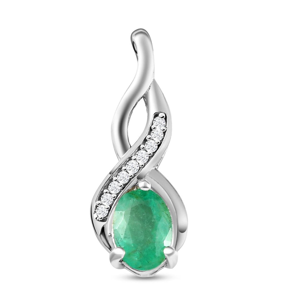 Kagem sambischer Smaragd und Zirkon Anhänger, 925 Silber platiniert, ca. 0.79 ct