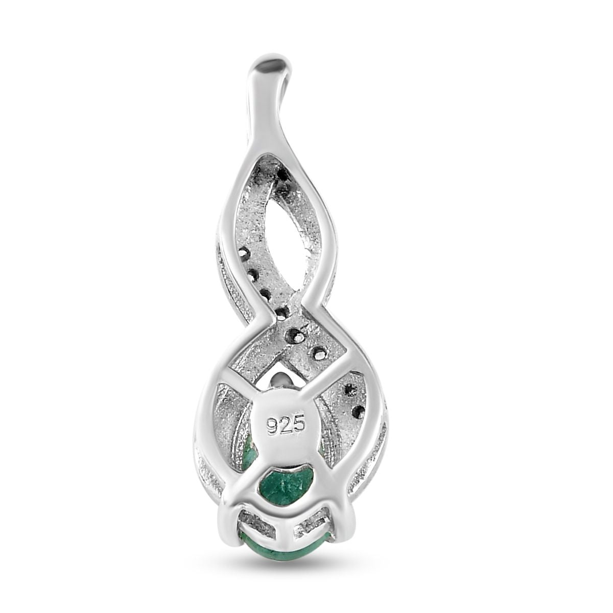 Kagem sambischer Smaragd und Zirkon Anhänger, 925 Silber platiniert, ca. 0.79 ct