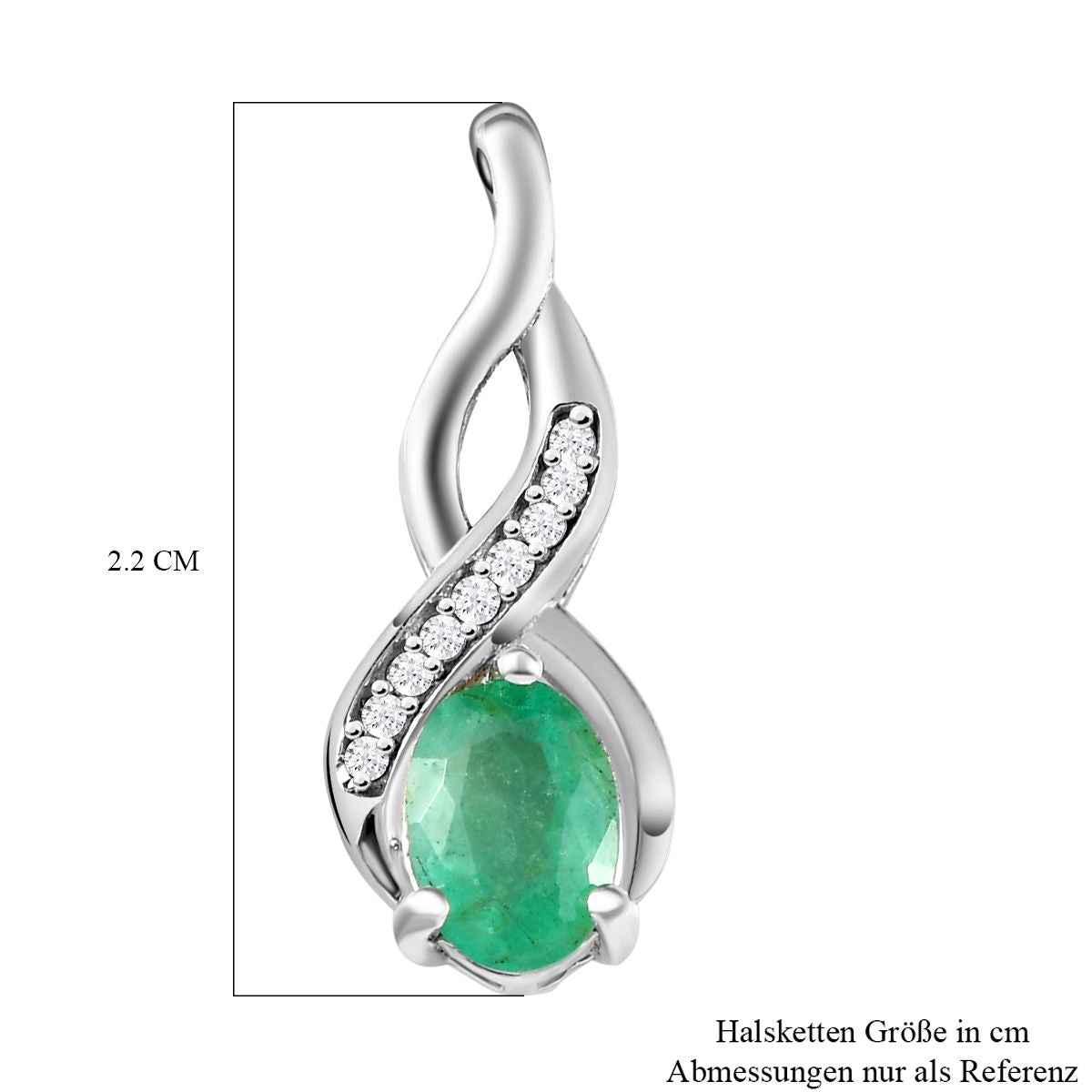 Kagem sambischer Smaragd und Zirkon Anhänger, 925 Silber platiniert, ca. 0.79 ct
