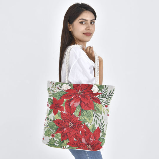 Jacquard gewebte Jute-Tasche mit Amaryllis Design, 42x34 cm