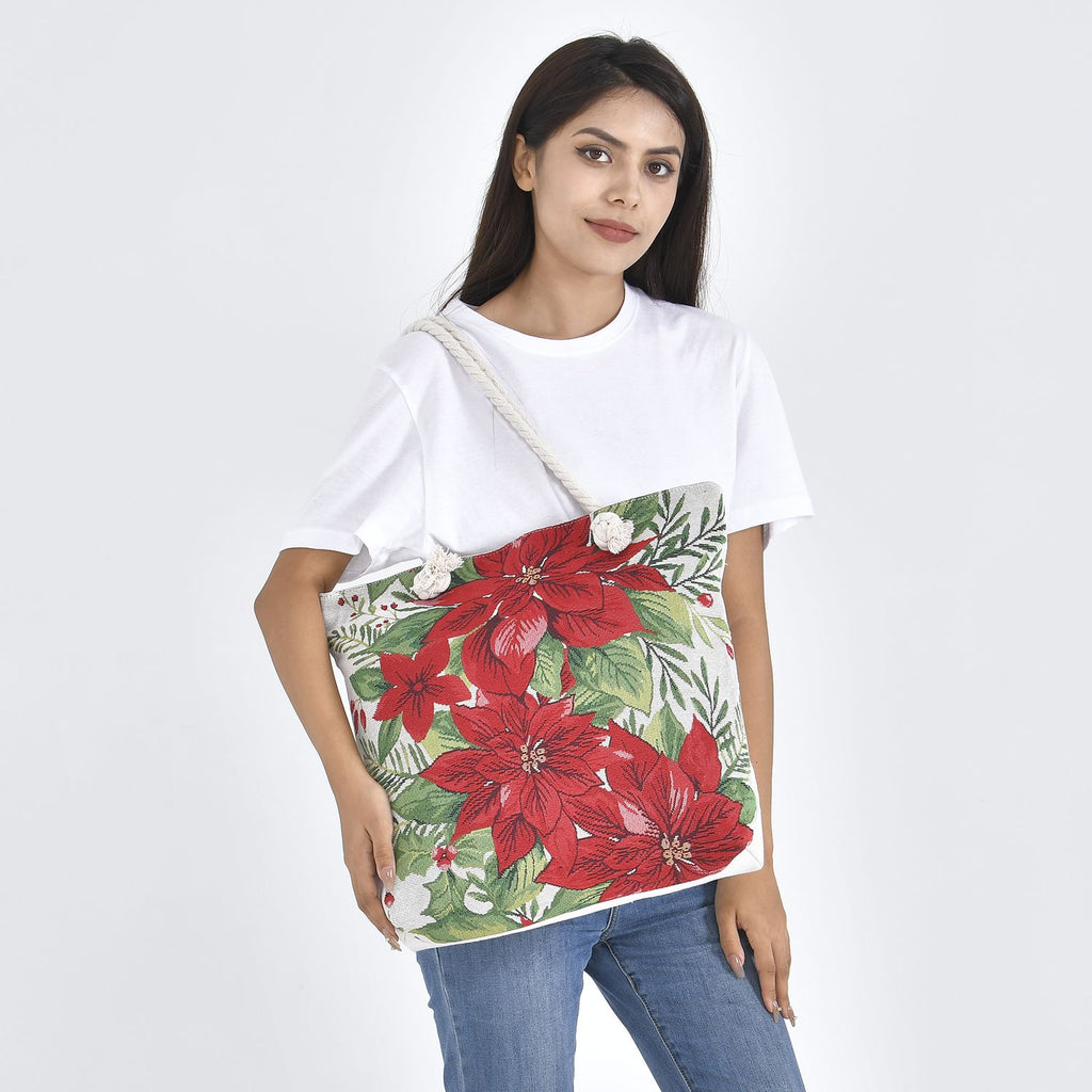 Jacquard gewebte Jute-Tasche mit Amaryllis Design, 42x34 cm