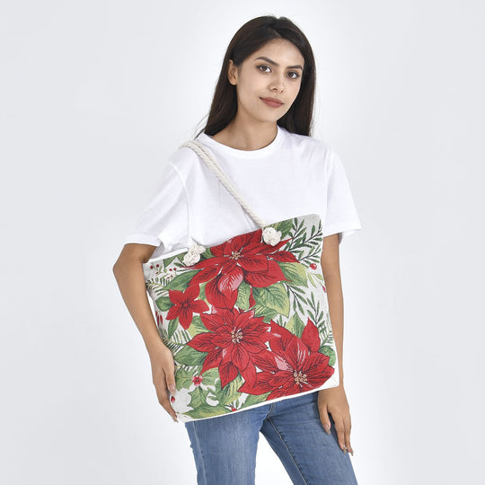 Jacquard gewebte Jute-Tasche mit Amaryllis Design, 42x34 cm