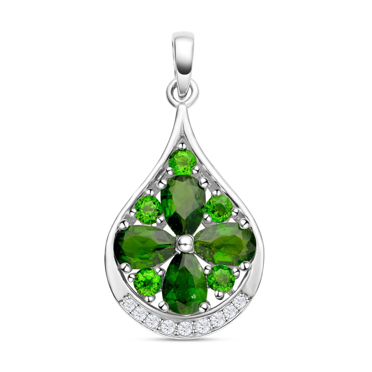 Natürlicher Chromdiopsid Anhänger, 925 Silber rhodiniert ca. 2.29 ct