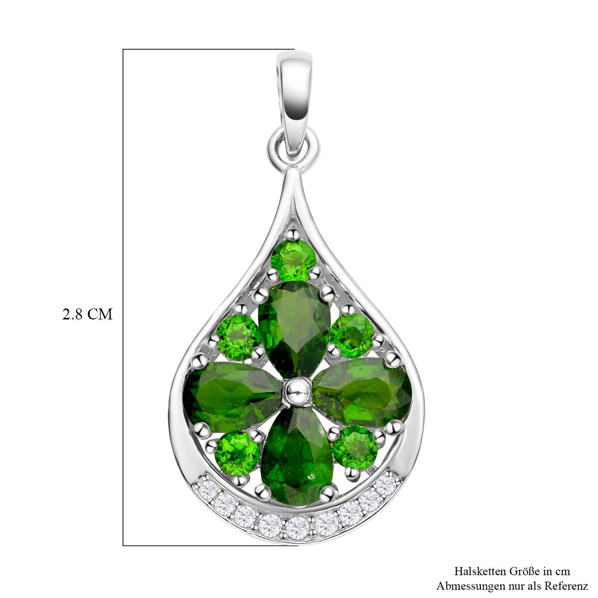 Natürlicher Chromdiopsid Anhänger, 925 Silber rhodiniert ca. 2.29 ct