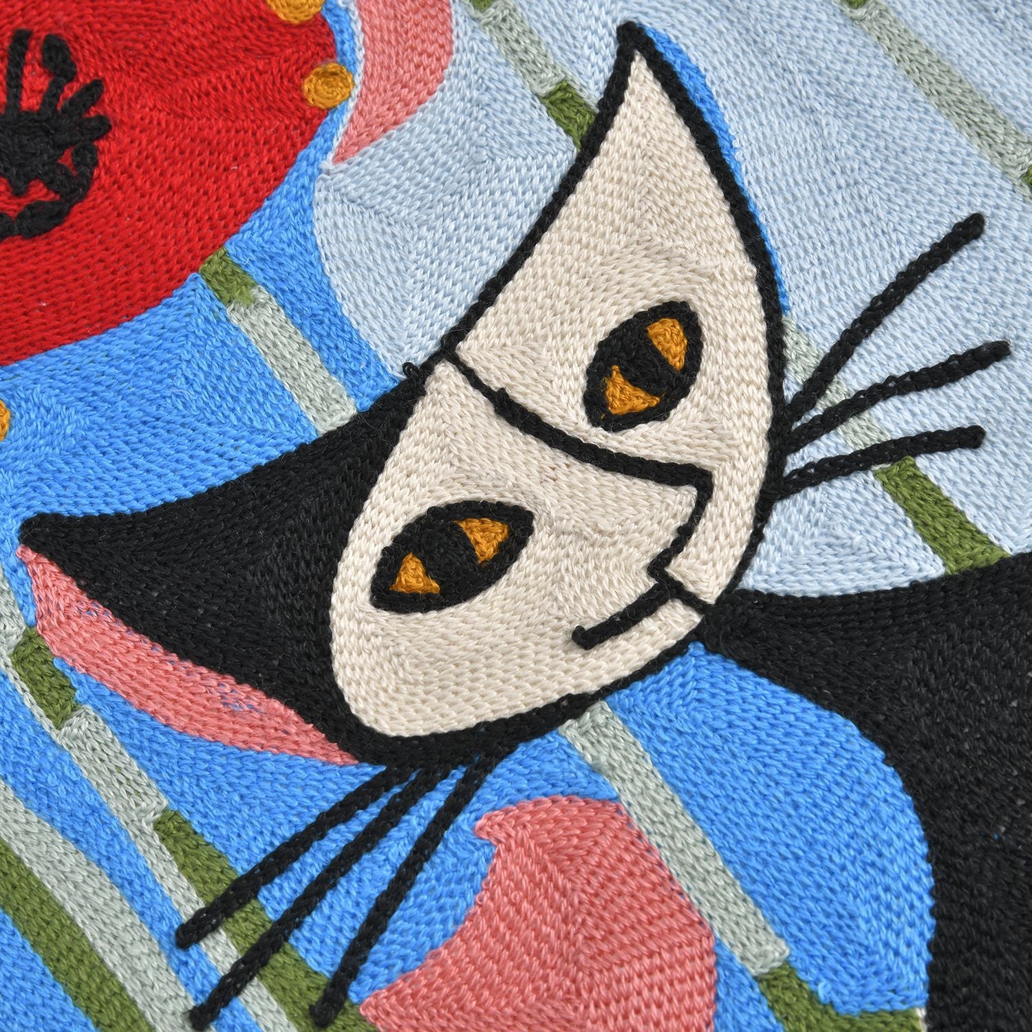 Katze am Fensterbank Besticktes Kissenbezug aus 100% Baumwolle, 43x43 cm, Fensterbank