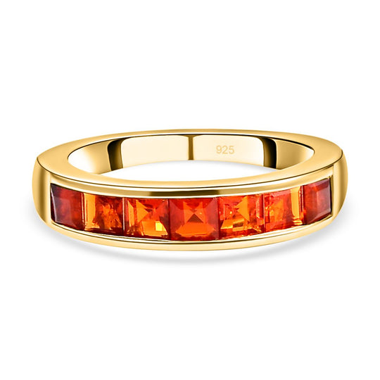Purpurroter Feueropal-Ring, 925 Silber Gelbgold Vermeil (Größe 18.00) ca. 0.79 ct
