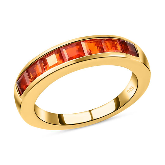 Purpurroter Feueropal-Ring, 925 Silber Gelbgold Vermeil (Größe 18.00) ca. 0.79 ct
