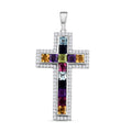 Mehrfarbiger Edelstein-Kreuz-Anhänger in Silber, 3,97 ct.