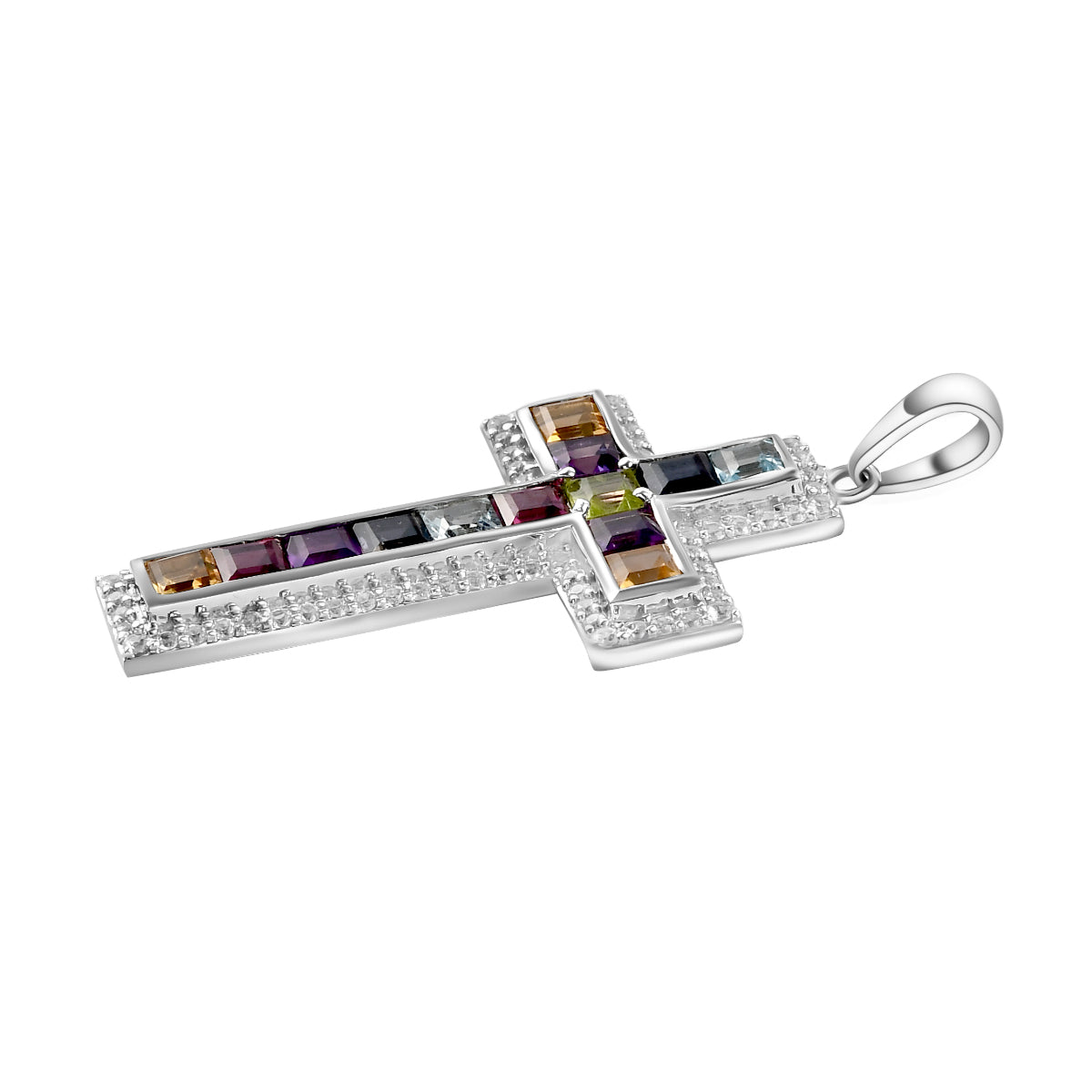 Mehrfarbiger Edelstein Kreuz-Anhänger, 925 Silber platiniert ca. 3,97 ct