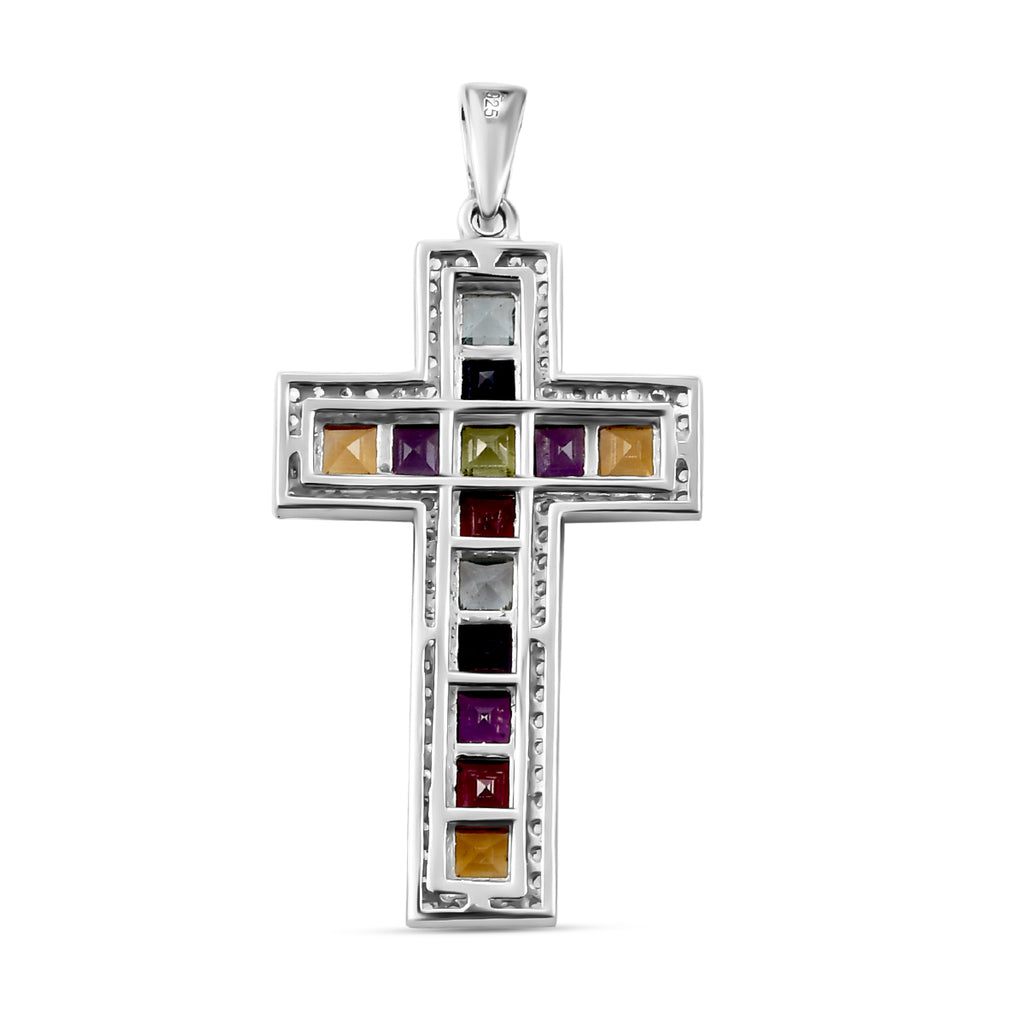 Mehrfarbiger Edelstein Kreuz-Anhänger, 925 Silber platiniert ca. 3,97 ct