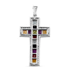 Mehrfarbiger Edelstein Kreuz-Anhänger, 925 Silber platiniert ca. 3,97 ct