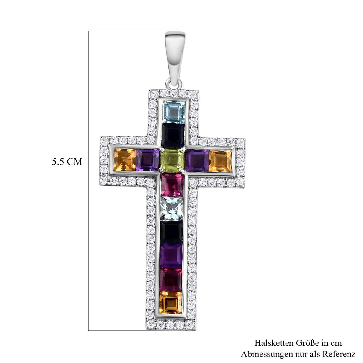 Mehrfarbiger Edelstein Kreuz-Anhänger, 925 Silber platiniert ca. 3,97 ct
