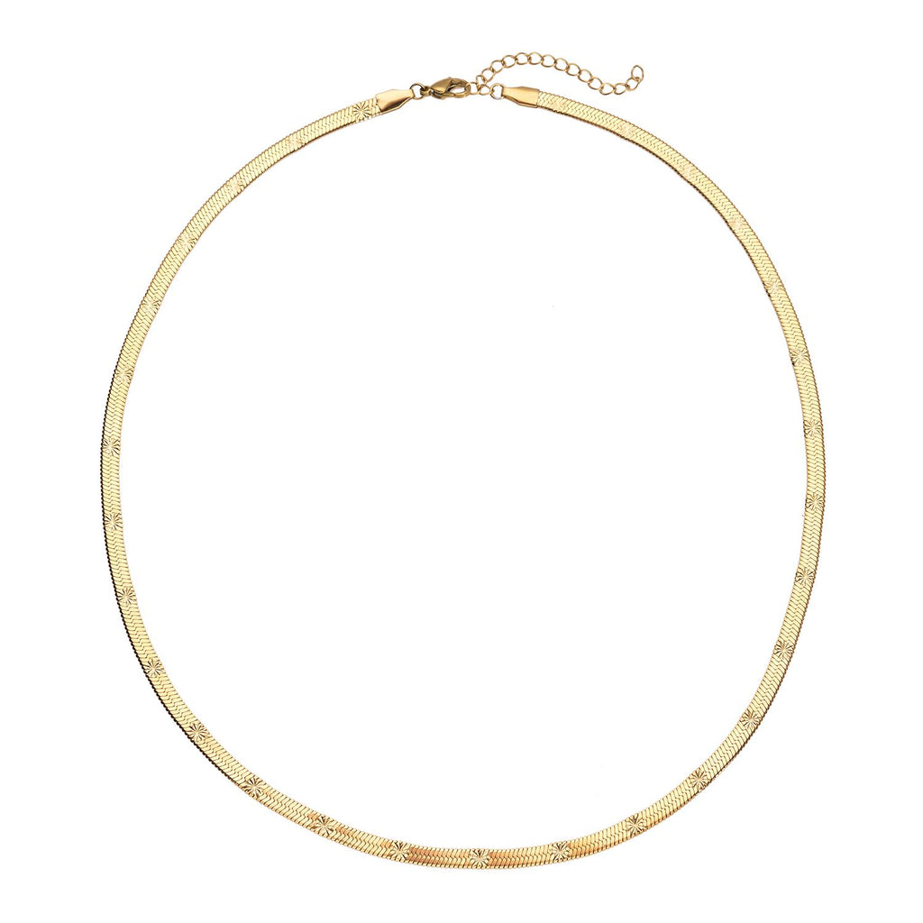 Strukturierte Fischgräten-Gliederkette, ca. 50 cm, reiner Edelstahl Goldfarben ca. 10,90g