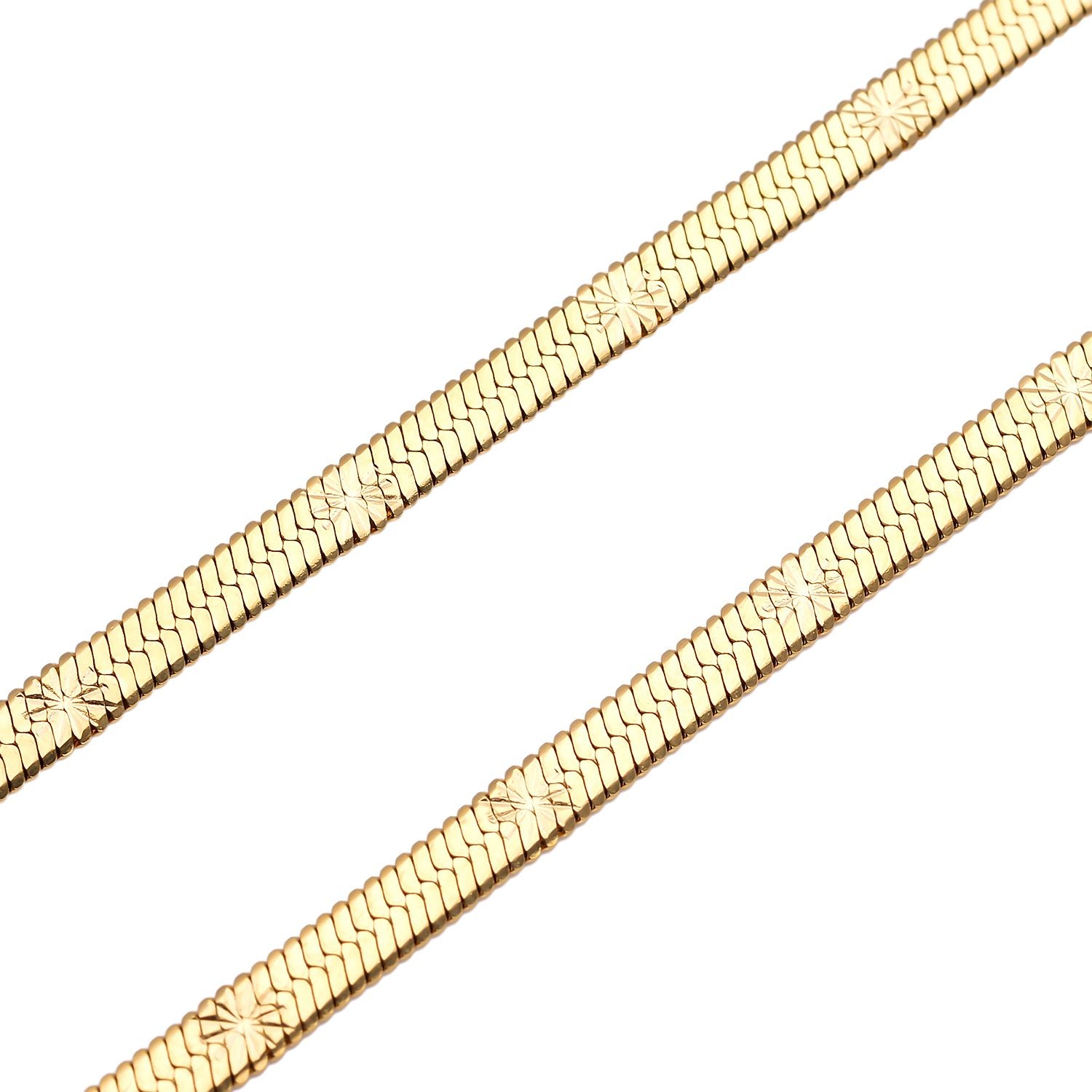 Strukturierte Fischgräten-Gliederkette, ca. 50 cm, reiner Edelstahl Goldfarben ca. 10,90g